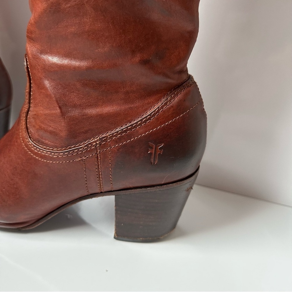 FRYE Lucinda Slouch Tall Riding Boots Congac Brown Womens - Picture 6 of 9